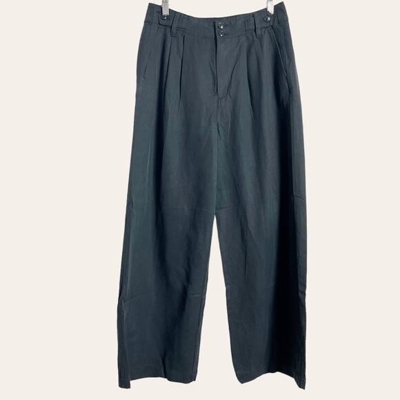 Madewell Black Pleated Wide Leg Linen Blend Pants Size 4P NWT - Picture 4 of 11